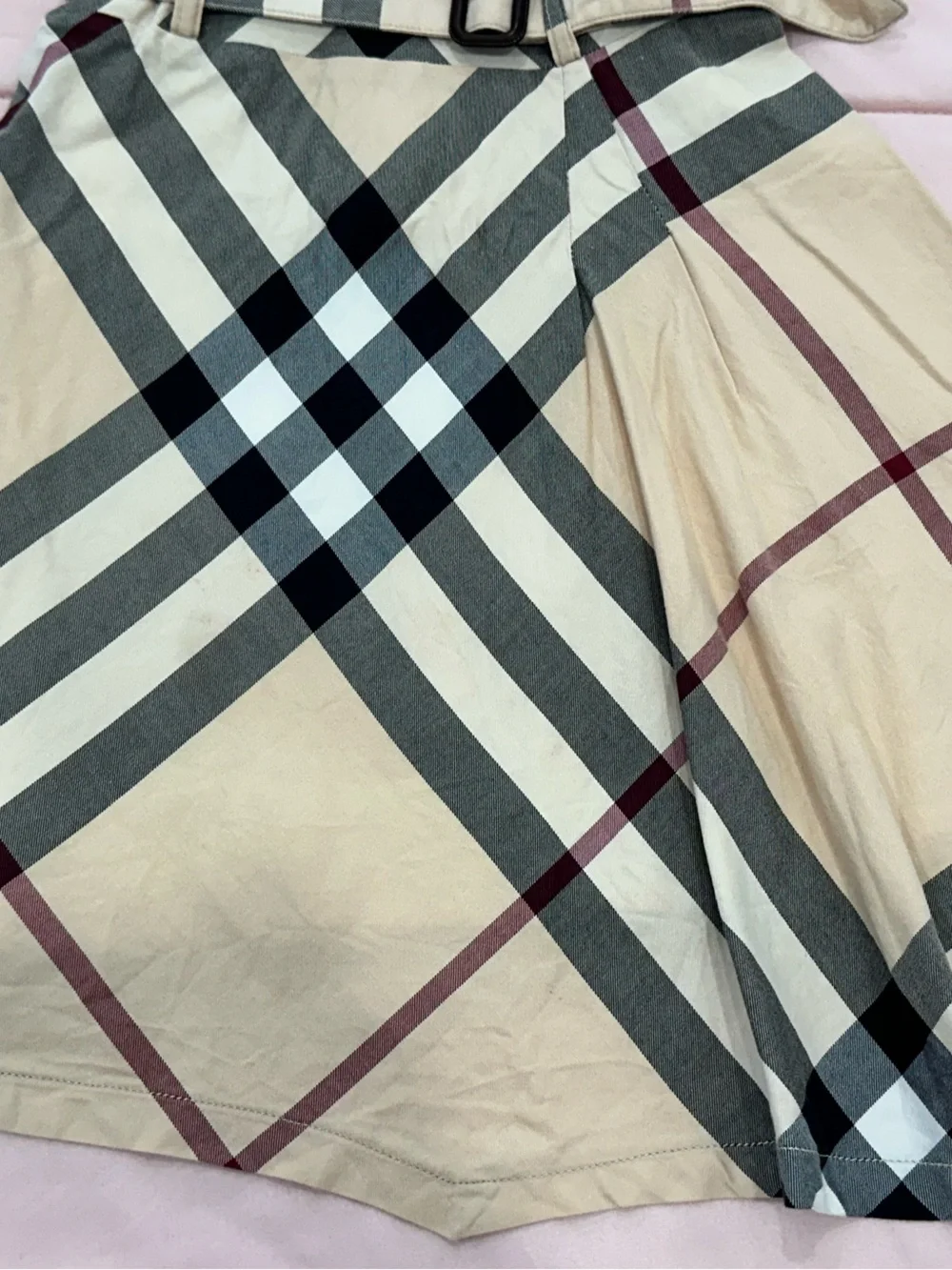 Burberry Beige Plaid Belted Girls' Dress with Black and Burgundy Accents